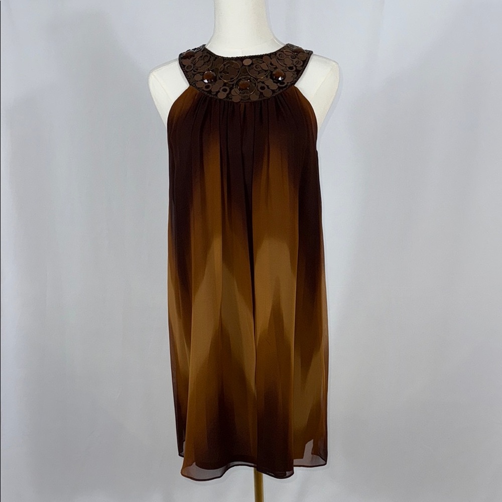 Maggy London Brown Halter Sequin Mini Dress